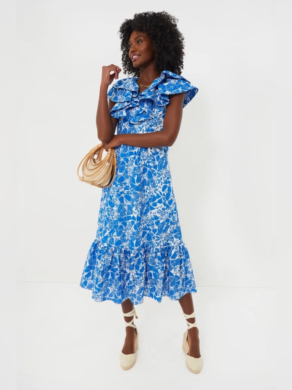 Tuckernuck Hyacinth House Blue and White Flora Dress, Size Medium